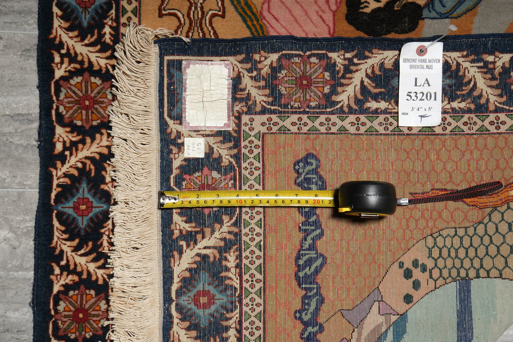 3.4 x 5 Authentic Persian Tabriz Rug Pictoria Iran Fine Hand-Knotted 500+ KPSI Wool and Silk #LA-53201