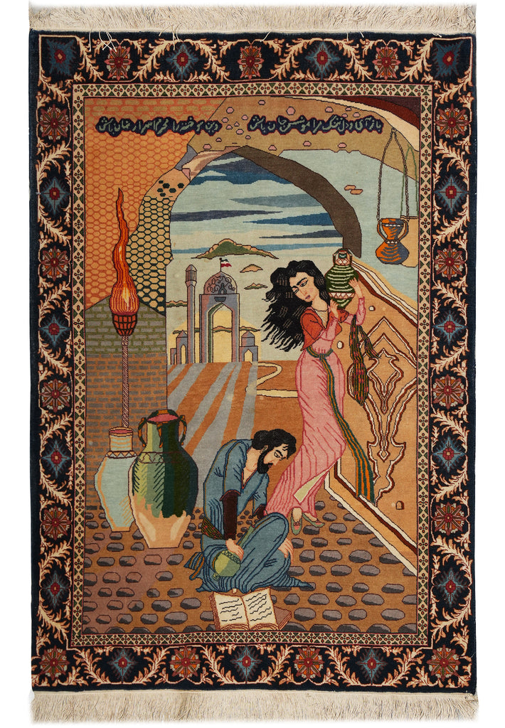 3.4 x 5 Authentic Persian Tabriz Rug Pictoria Iran Fine Hand-Knotted 500+ KPSI Wool and Silk #LA-53201