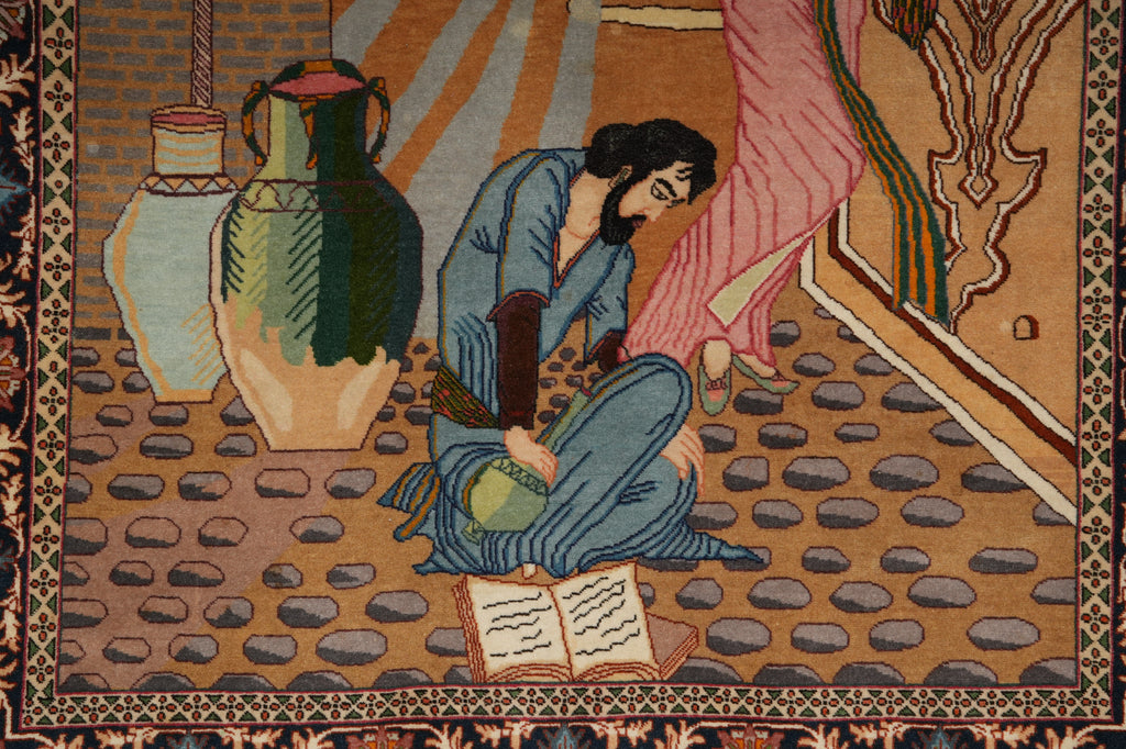 3.4 x 5 Authentic Persian Tabriz Rug Pictoria Iran Fine Hand-Knotted 500+ KPSI Wool and Silk #LA-53201
