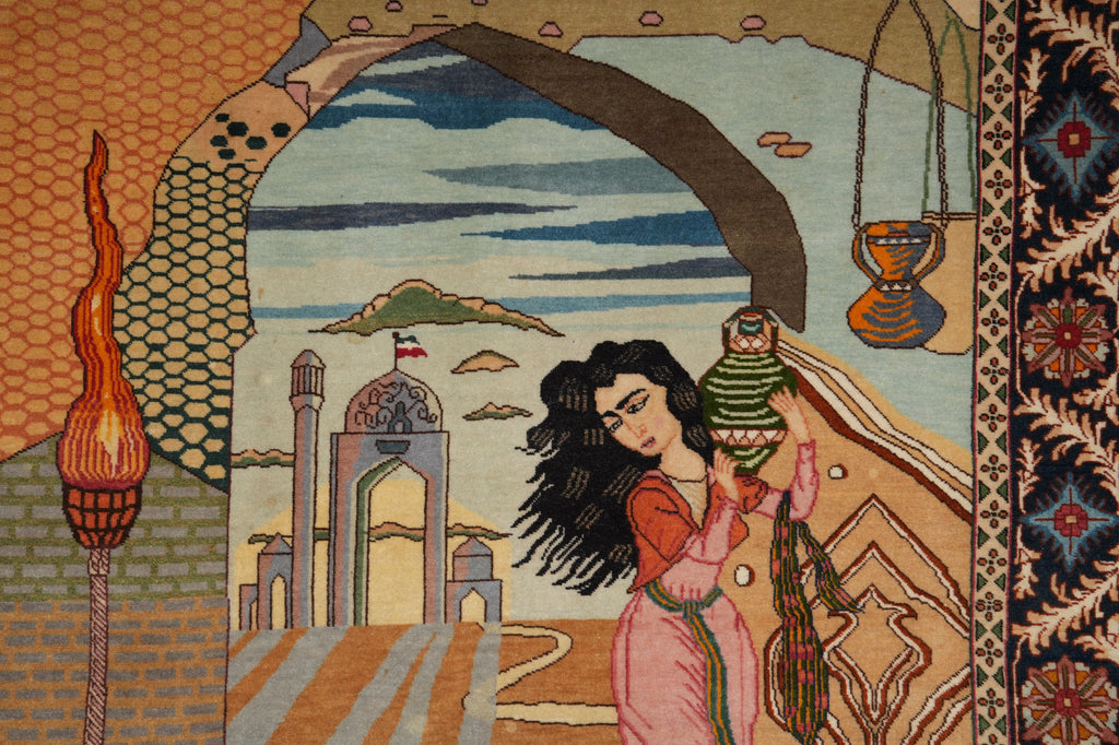 3.4 x 5 Authentic Persian Tabriz Rug Pictoria Iran Fine Hand-Knotted 500+ KPSI Wool and Silk #LA-53201