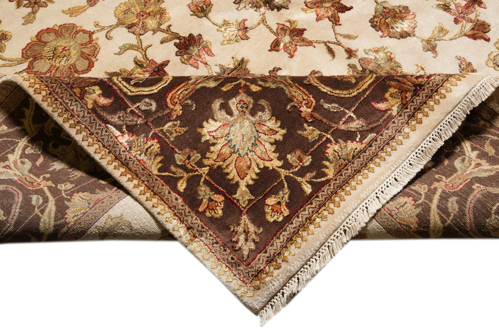 8.10 x 12 High Quality Hand-knotted Jaipur Rug Wool And Silk Ivory Brown #F-4292