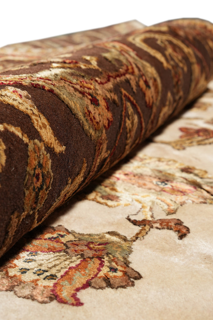 8.10 x 12 High Quality Hand-knotted Jaipur Rug Wool And Silk Ivory Brown #F-4292