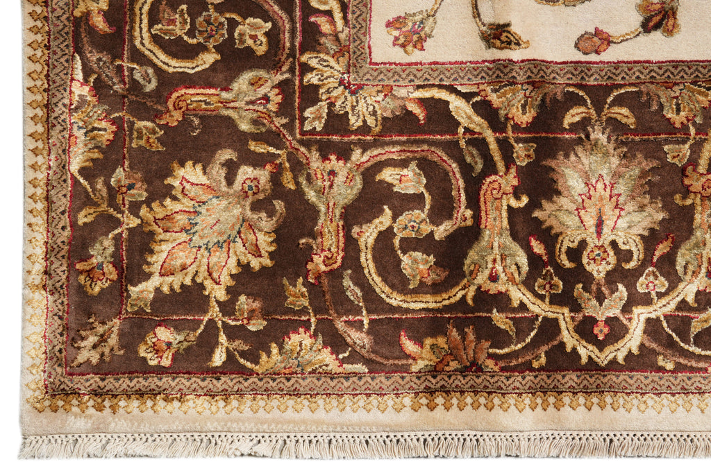 8.10 x 12 High Quality Hand-knotted Jaipur Rug Wool And Silk Ivory Brown #F-4292