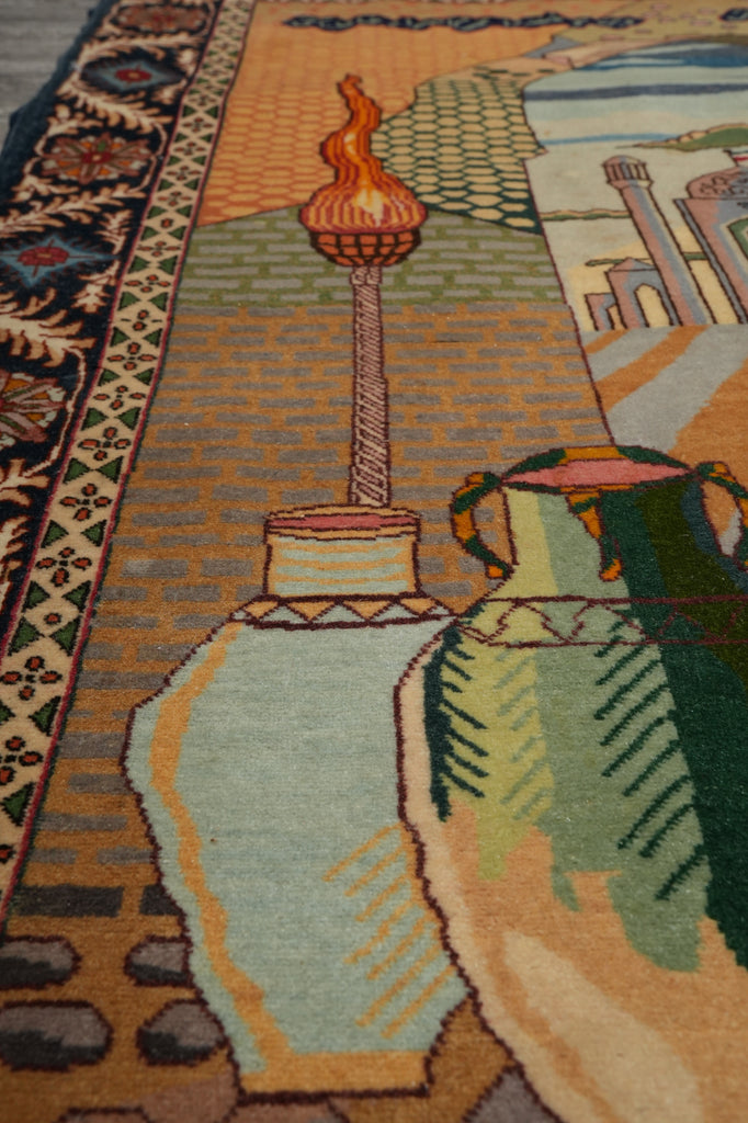 3.4 x 5 Authentic Persian Tabriz Rug Pictoria Iran Fine Hand-Knotted 500+ KPSI Wool and Silk #LA-53201