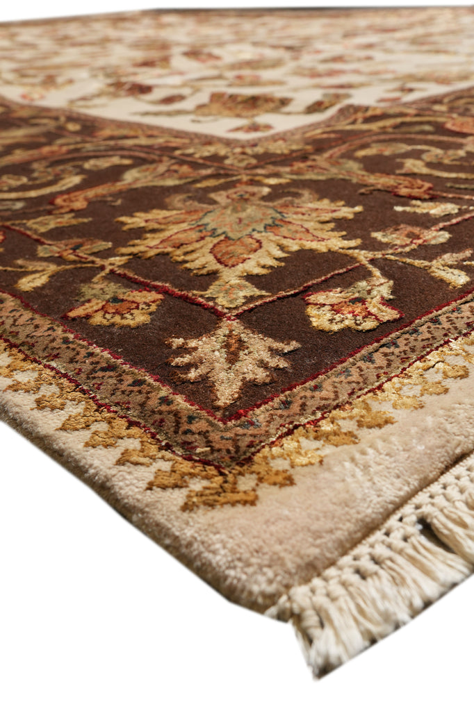 8.10 x 12 High Quality Hand-knotted Jaipur Rug Wool And Silk Ivory Brown #F-4292