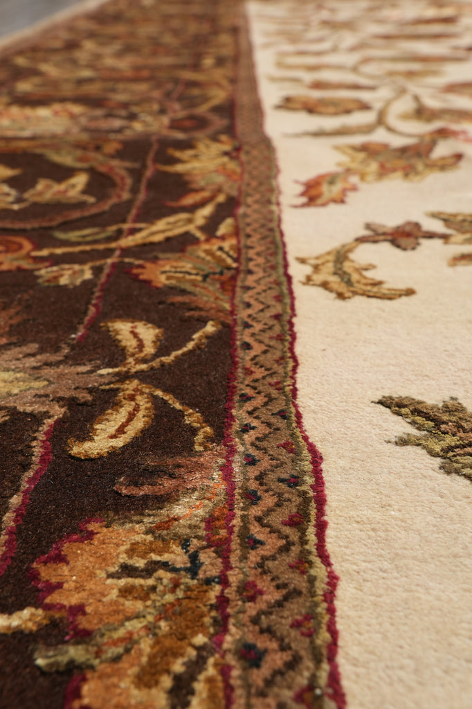 8.10 x 12 High Quality Hand-knotted Jaipur Rug Wool And Silk Ivory Brown #F-4292