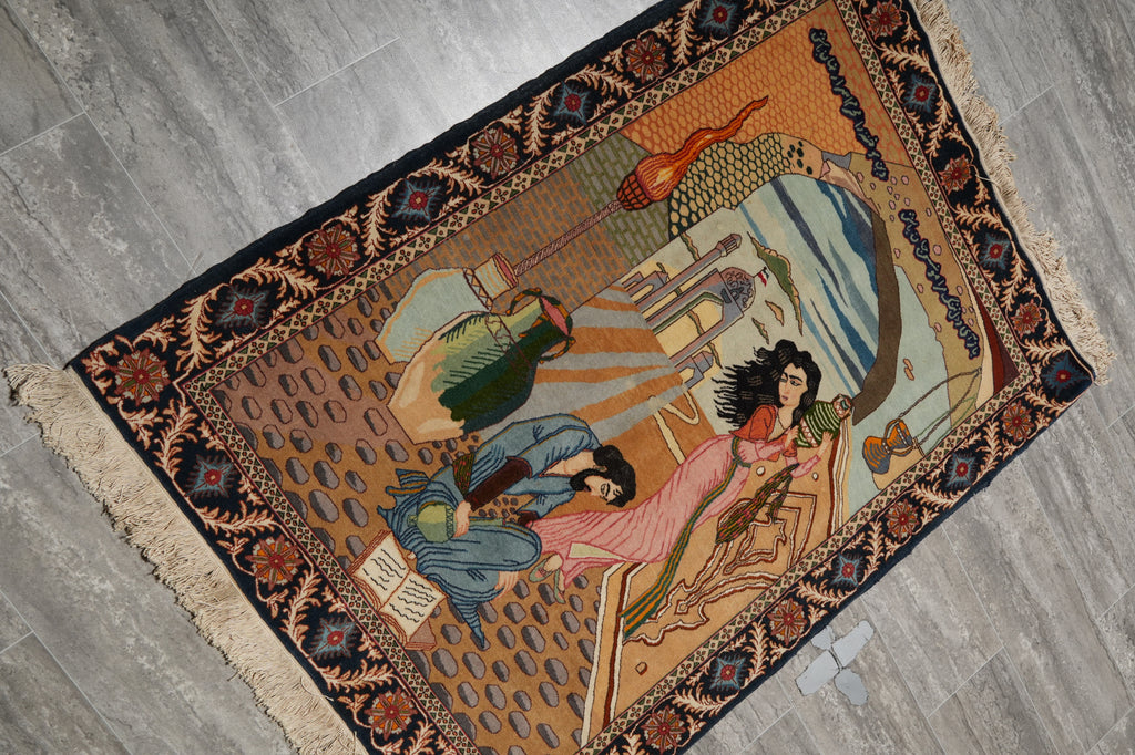 3.4 x 5 Authentic Persian Tabriz Rug Pictoria Iran Fine Hand-Knotted 500+ KPSI Wool and Silk #LA-53201