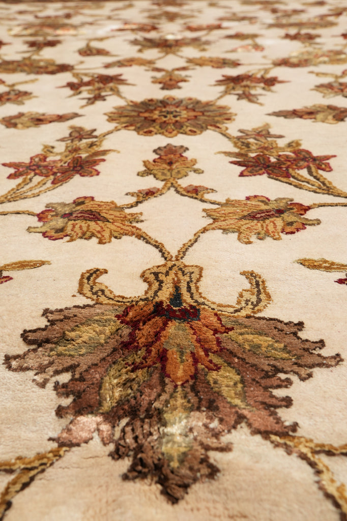 8.10 x 12 High Quality Hand-knotted Jaipur Rug Wool And Silk Ivory Brown #F-4292