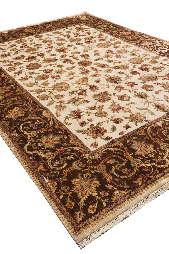 8.10 x 12 High Quality Hand-knotted Jaipur Rug Wool And Silk Ivory Brown #F-4292