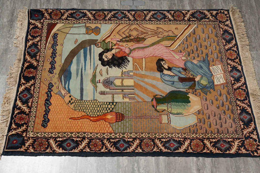 3.4 x 5 Authentic Persian Tabriz Rug Pictoria Iran Fine Hand-Knotted 500+ KPSI Wool and Silk #LA-53201