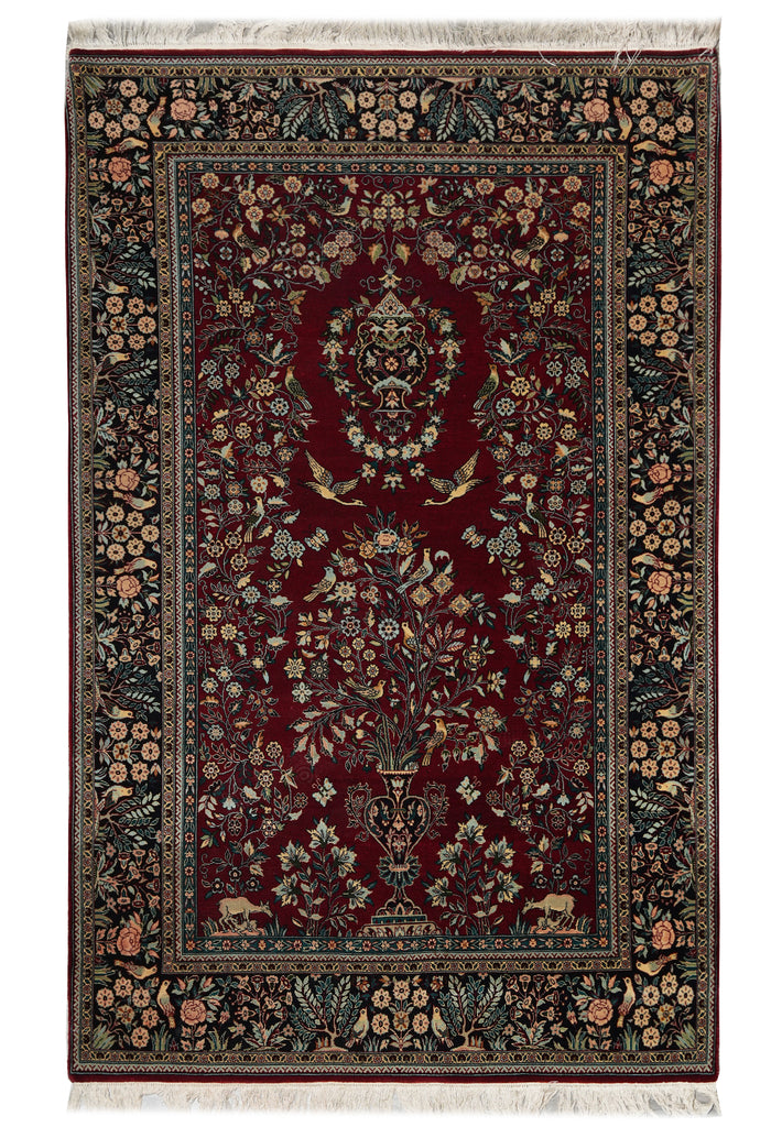 Decorative rug with intricate patterns on a plain background