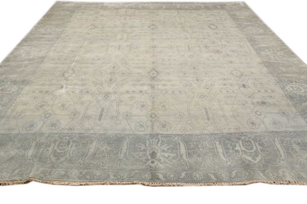 10.3 x 13.6 New Hand-knotted Oushak Rug Neutral Pale Sage #F-4293