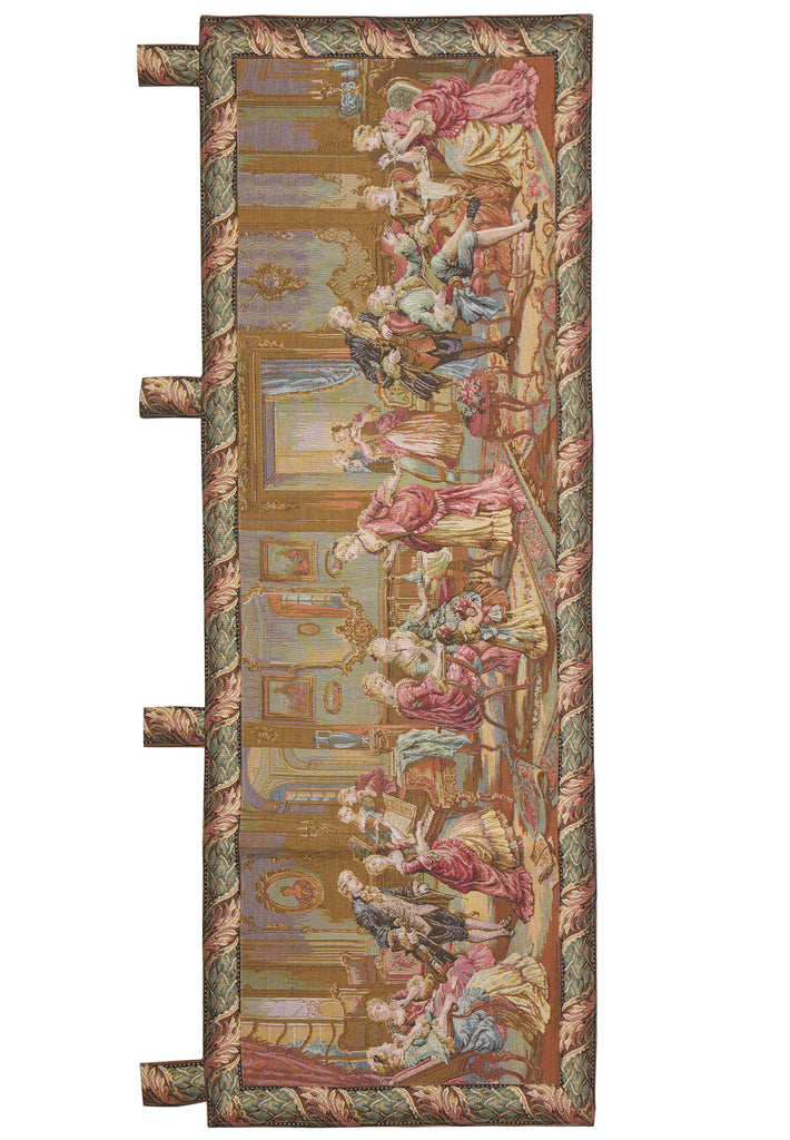 Decorative tapestry with classical scene on a white background