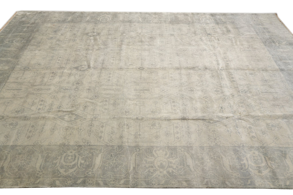 10.3 x 13.6 New Hand-knotted Oushak Rug Neutral Pale Sage #F-4293