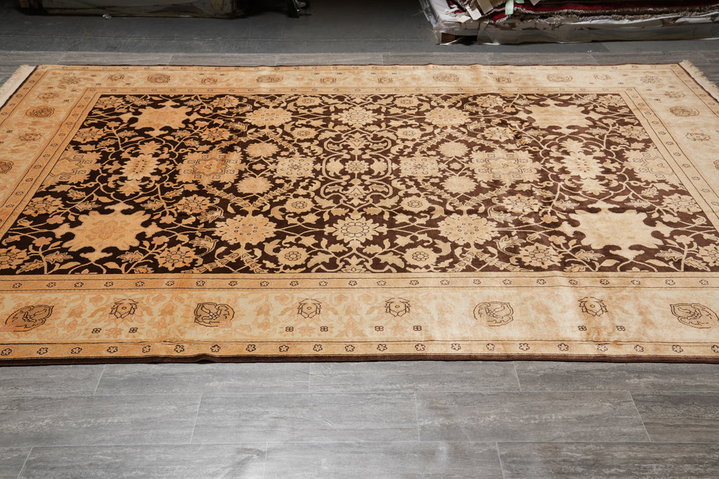 9 x 11.9 Quality Wool Zigler Chobi Peshawar Rug Brown #PIX-15189