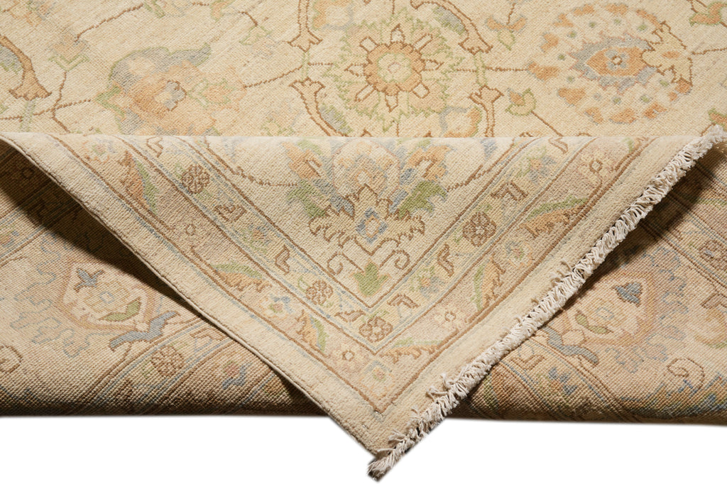 10.2 x 14.5 Chobi Peshawar Carpet Hand-knotted In Pakistan Neutral Beige With Sage Green #F-4294