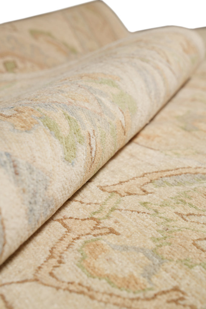 10.2 x 14.5 Chobi Peshawar Carpet Hand-knotted In Pakistan Neutral Beige With Sage Green #F-4294