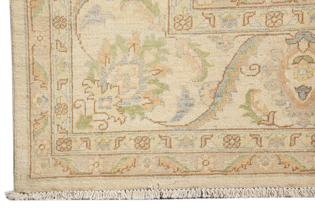10.2 x 14.5 Chobi Peshawar Carpet Hand-knotted In Pakistan Neutral Beige With Sage Green #F-4294