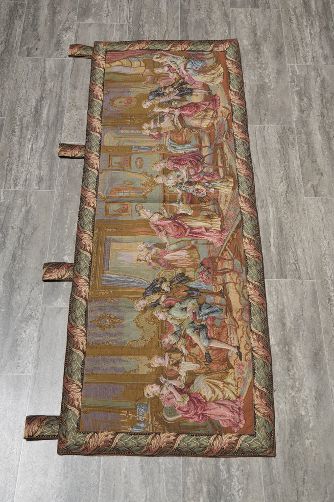Decorative tapestry with classical scene on a wooden panel