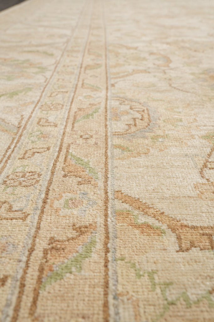 10.2 x 14.5 Chobi Peshawar Carpet Hand-knotted In Pakistan Neutral Beige With Sage Green #F-4294