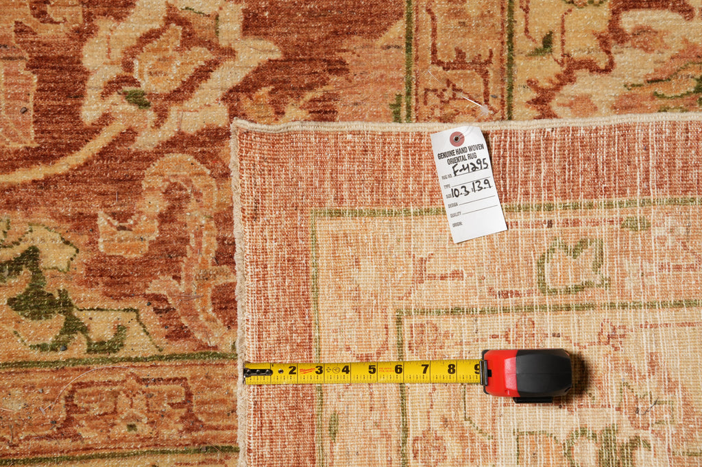 10.3 x 13.9 New Hand-knotted In Pakistan Peshawar Rug Rust With Coral #F-4295