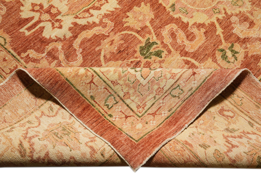 10.3 x 13.9 New Hand-knotted In Pakistan Peshawar Rug Rust With Coral #F-4295