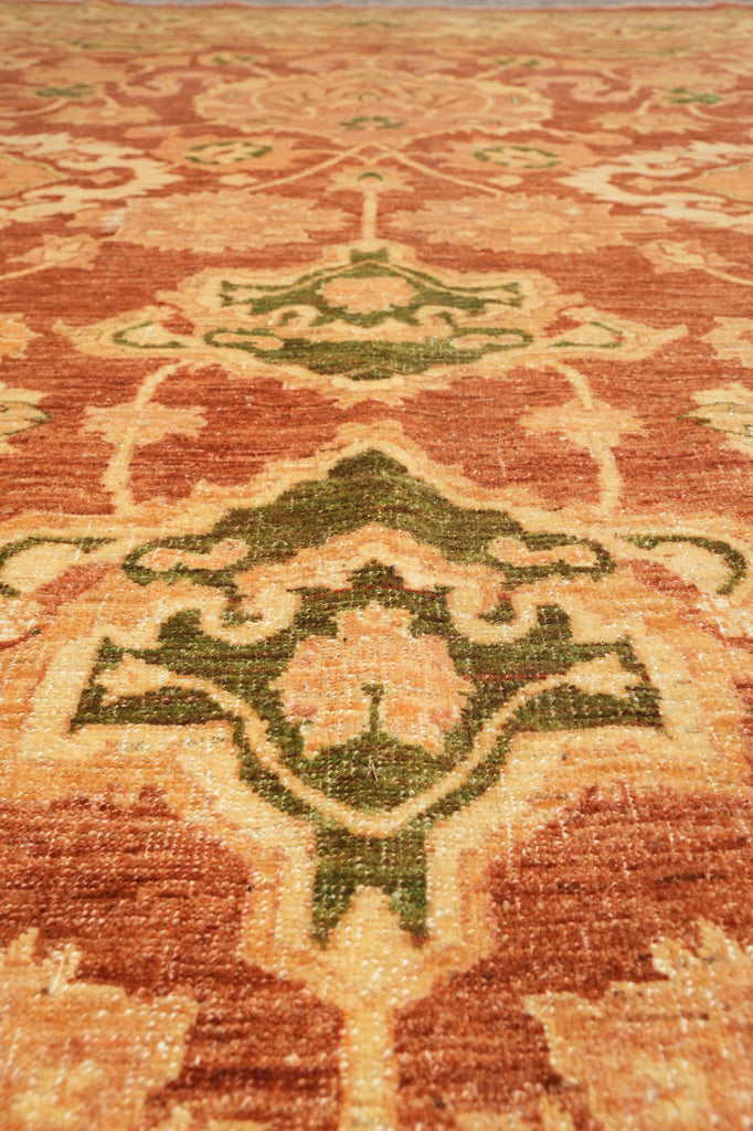 10.3 x 13.9 New Hand-knotted In Pakistan Peshawar Rug Rust With Coral #F-4295