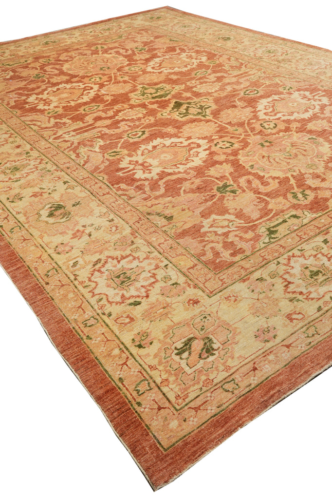 10.3 x 13.9 New Hand-knotted In Pakistan Peshawar Rug Rust With Coral #F-4295