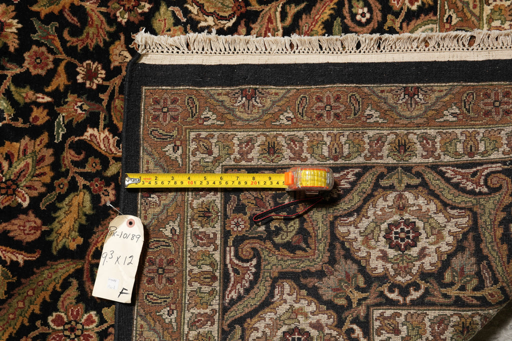 9.3 x 12 High Quality Lustrous Wool  Hand-Knotted Rug Black #PIX-10189