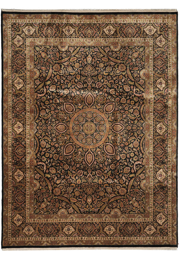 9.3 x 12 High Quality Lustrous Wool  Hand-Knotted Rug Black