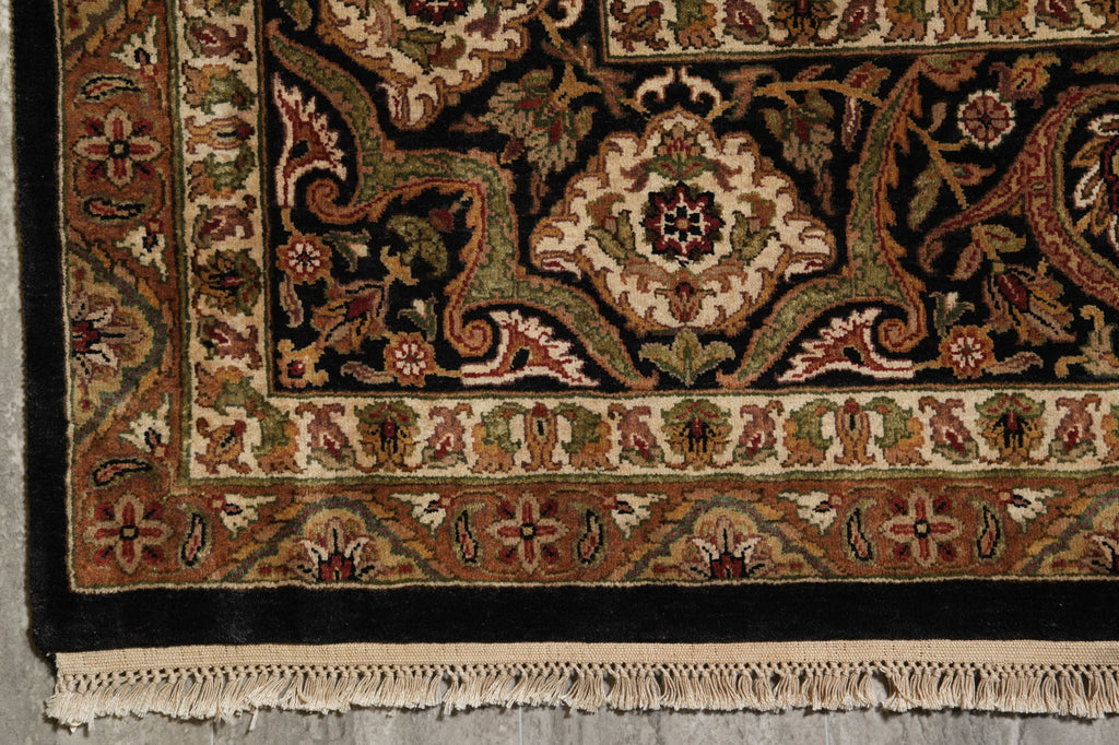 9.3 x 12 High Quality Lustrous Wool  Hand-Knotted Rug Black #PIX-10189