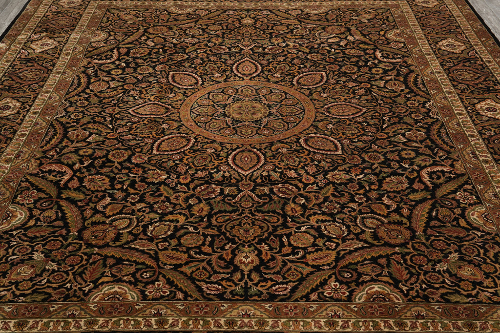 9.3 x 12 High Quality Lustrous Wool  Hand-Knotted Rug Black #PIX-10189