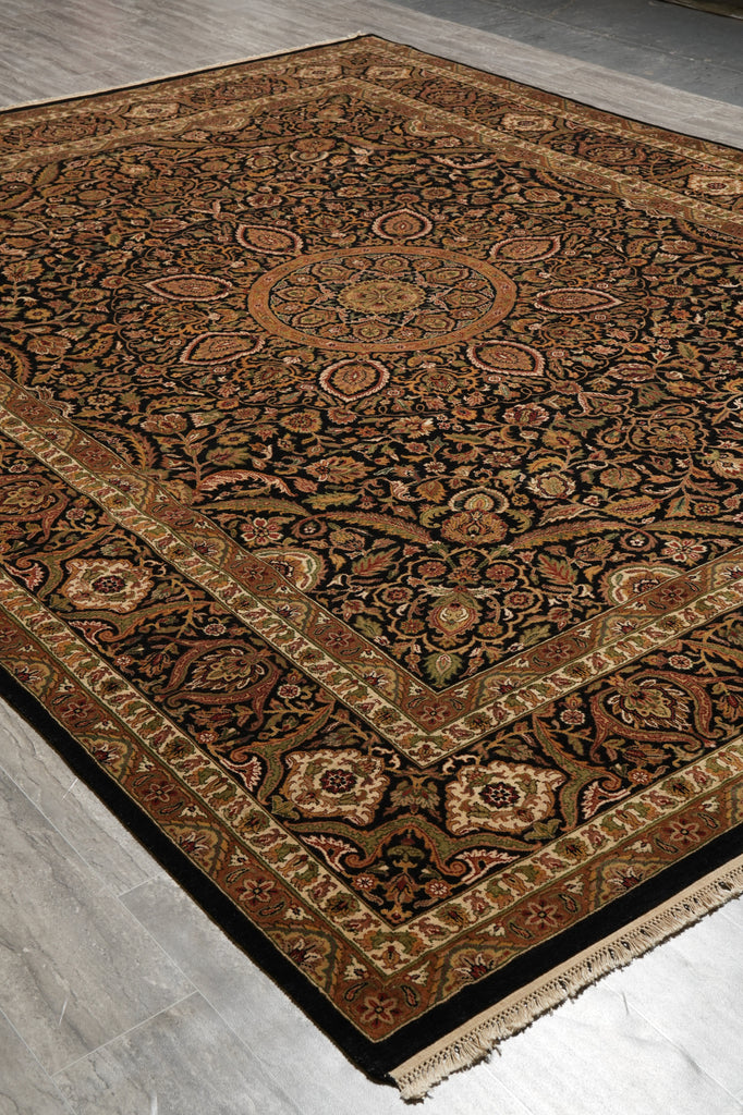 9.3 x 12 High Quality Lustrous Wool  Hand-Knotted Rug Black #PIX-10189