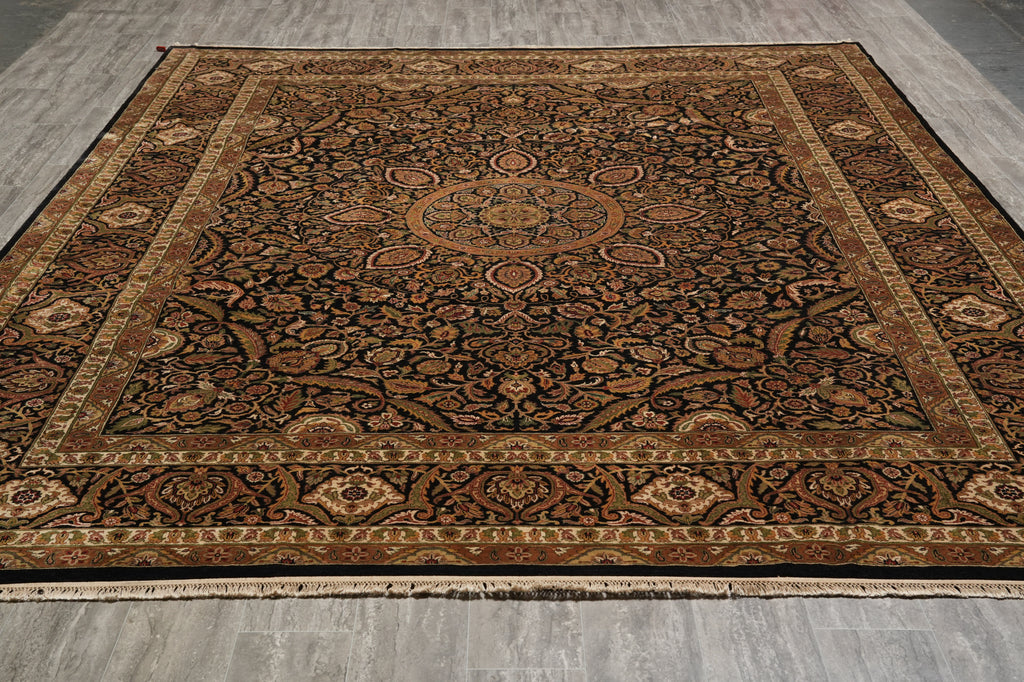 9.3 x 12 High Quality Lustrous Wool  Hand-Knotted Rug Black #PIX-10189