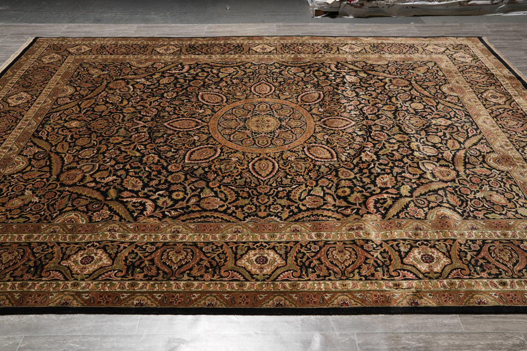 9.3 x 12 High Quality Lustrous Wool  Hand-Knotted Rug Black #PIX-10189