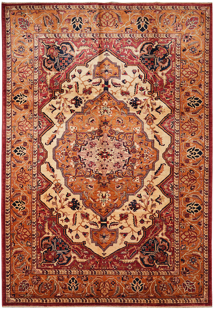 9.8 x 13.8 New Serapi  Carpet Quality Wool Hand Knotted Beige Coral #F-4297