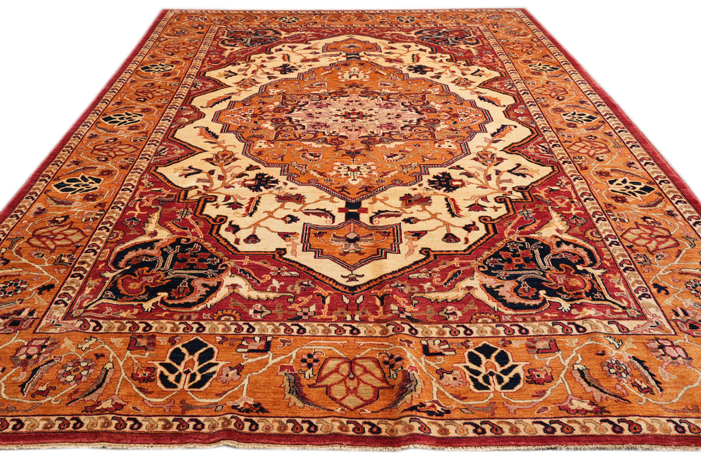 9.8 x 13.8 New Serapi  Carpet Quality Wool Hand Knotted Beige Coral #F-4297