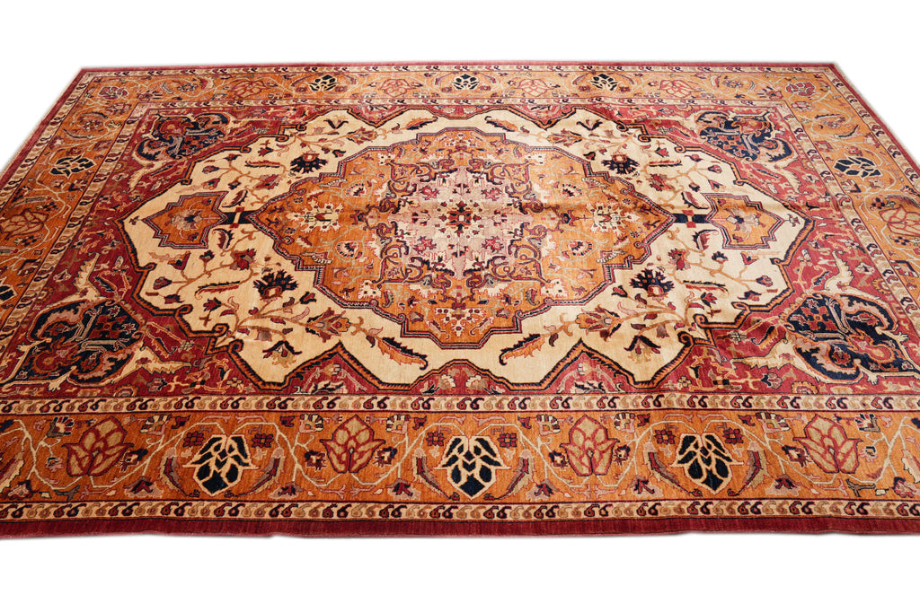 9.8 x 13.8 New Serapi  Carpet Quality Wool Hand Knotted Beige Coral #F-4297