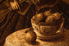 Load image into Gallery viewer, Vintage still life with a bowl of apples and a person in formal attire.