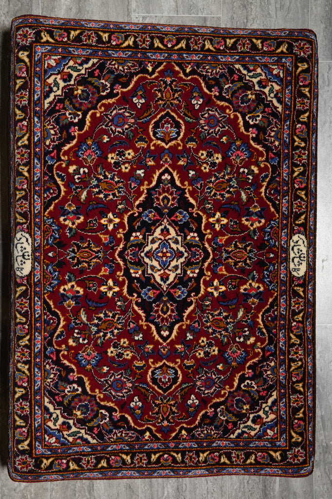 2 x 3 Twin Pair Of Authentic Persian Cushion Signed Upholstered Sitting Kashan Rug #F-3199