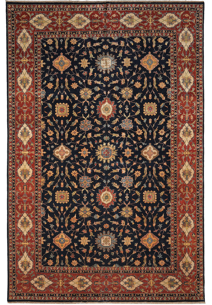 12 x 18 Quality Hand-Knotted Agra Rug Midnight Blue Rust