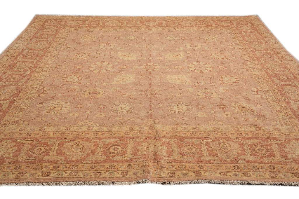 9.9 x 10 Square Hand-Knotted In Pakistan Carpet Neutral Peach #F-4299