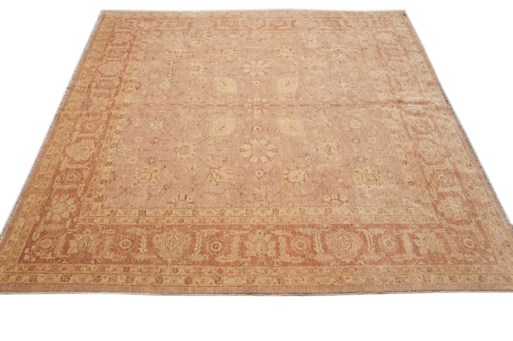 9.9 x 10 Square Hand-Knotted In Pakistan Carpet Neutral Peach #F-4299