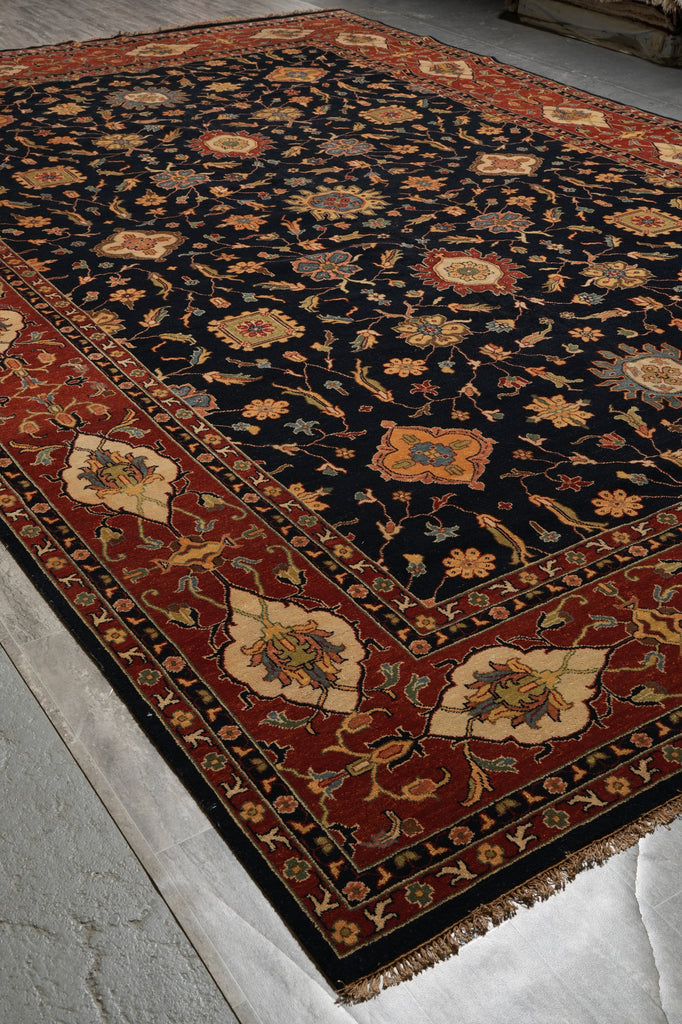 12 x 18 Quality Hand-Knotted Agra Rug Midnight Blue Rust #PIX-9921
