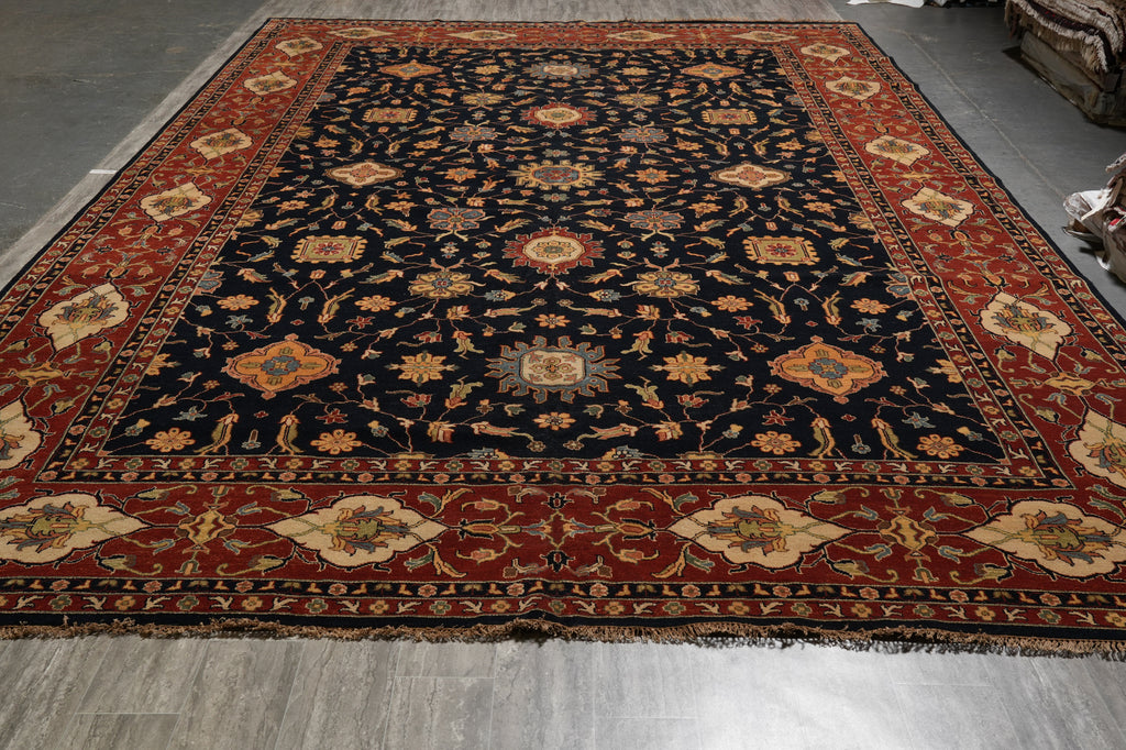 12 x 18 Quality Hand-Knotted Agra Rug Midnight Blue Rust #PIX-9921