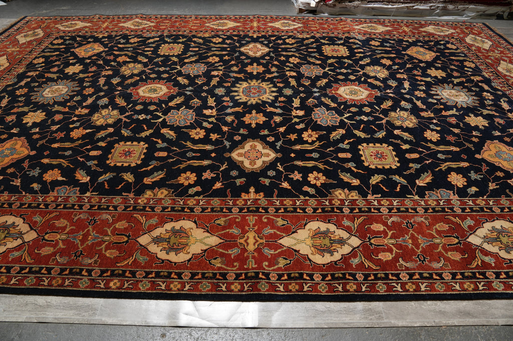 12 x 18 Quality Hand-Knotted Agra Rug Midnight Blue Rust
