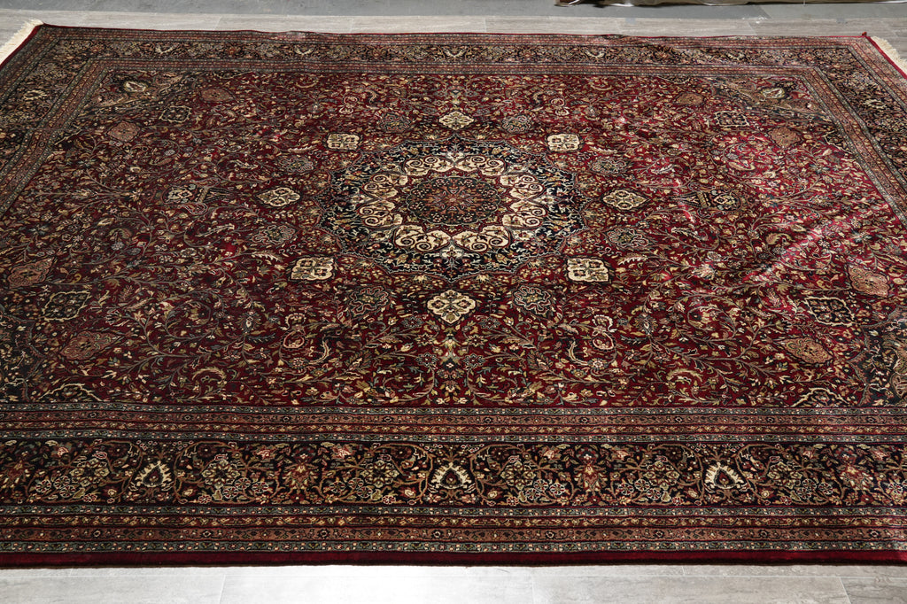 9 x 12 High Quality Hand-Knotted Rug Burgundy Lustrous Dense Wool 
