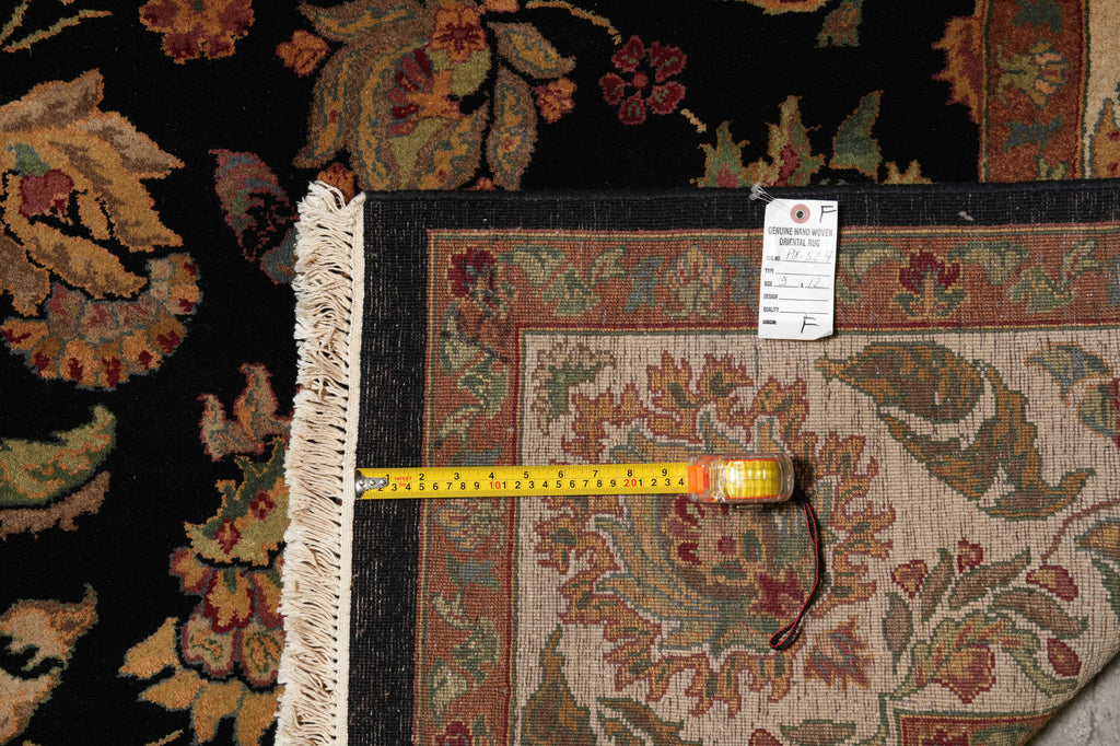 9 x 12 Quality Black Lustrous Dense Wool Hand-Knotted Jaipur Rug #PIX-5237