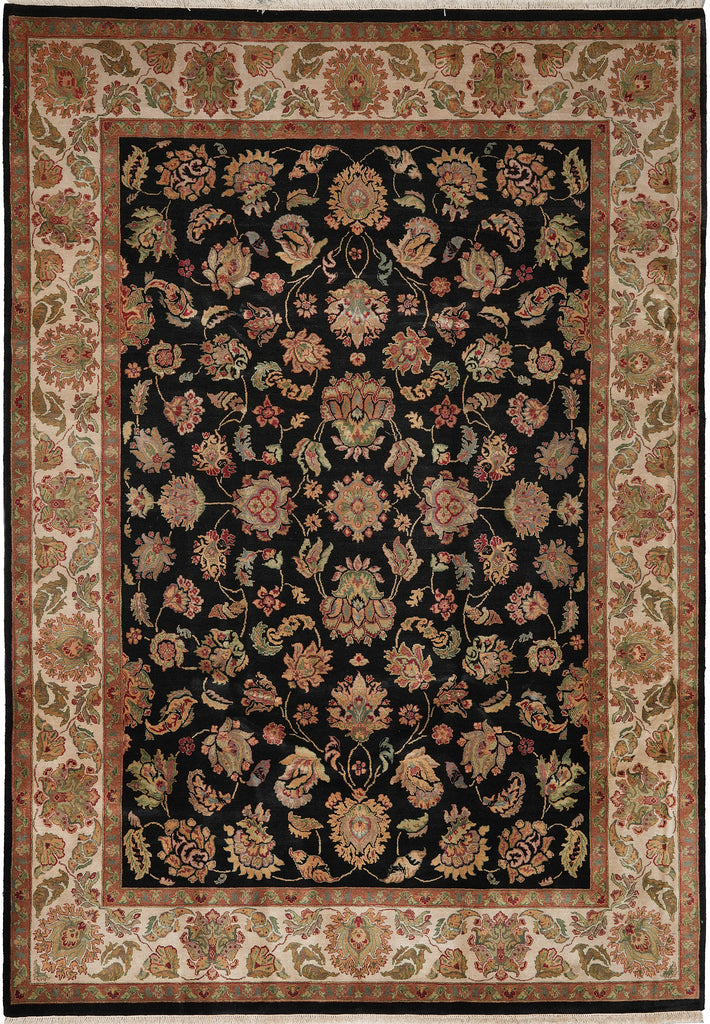 9 x 12 Quality Black Lustrous Dense Wool Hand-Knotted Jaipur Rug 