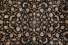 Load image into Gallery viewer, A close-up of a black fabric or rug featuring an intricate floral pattern in shades of pink, beige, and muted gold.